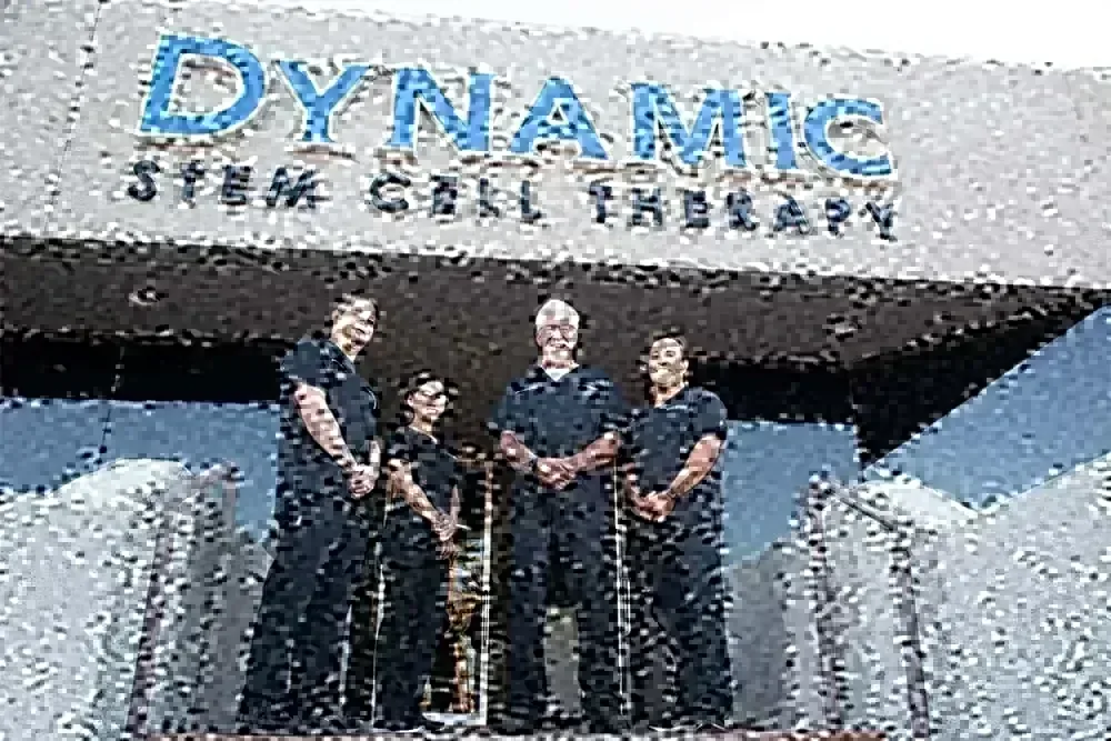 The team at the entrance of the Dynamic Stem Cell Therapy building